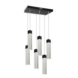 Candil Colgante Negro Cristal  6 Luces Cuadrado