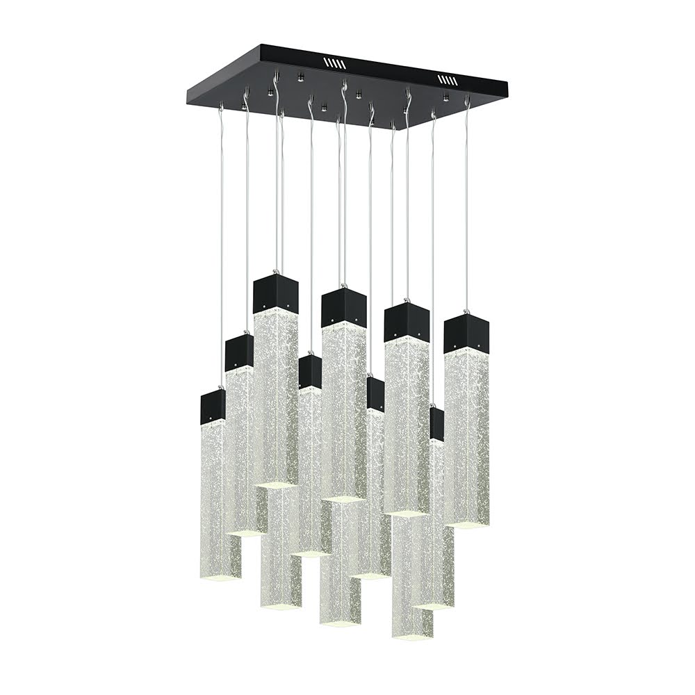 Candil Colgante Negro Cristal 12 Luces Cuadrado