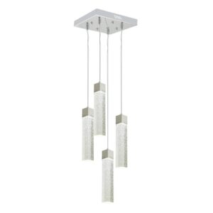 Candil Colgante Cromado Cristal 4 Luces Cuadrado