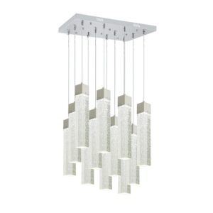 Candil Colgante Cromado Cristal 12 Luces Cuadrado