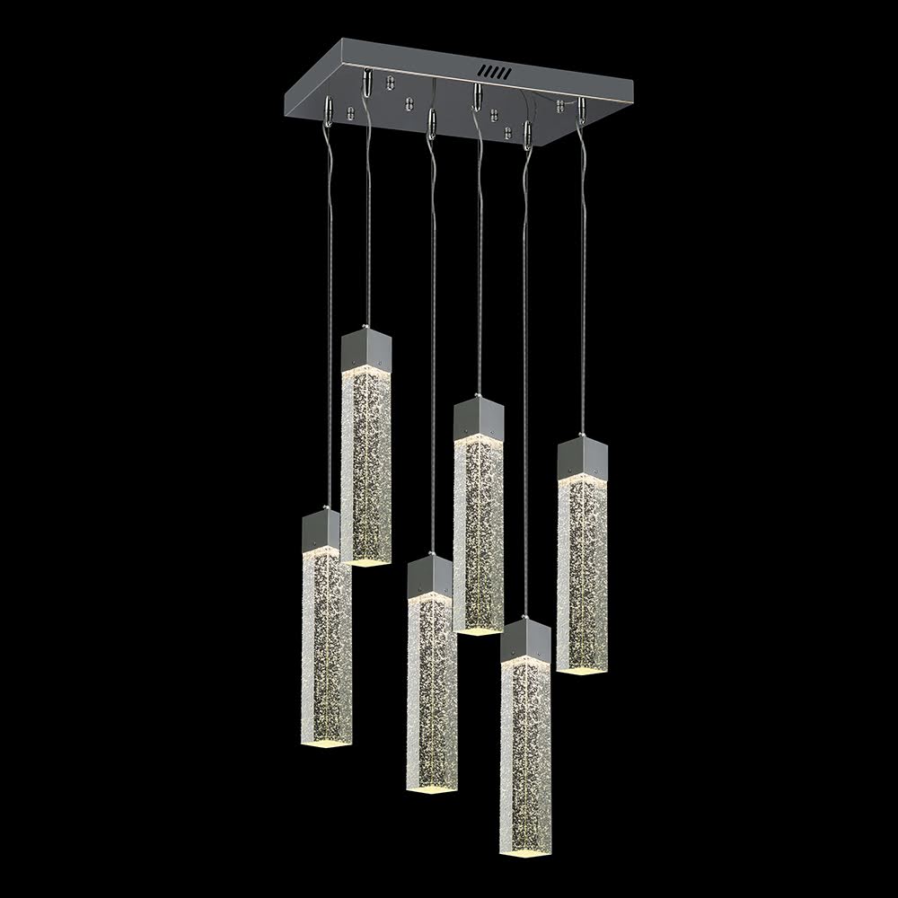 Candil Colgante Cromado Cristal 6 Luces Cuadrado - Image 2