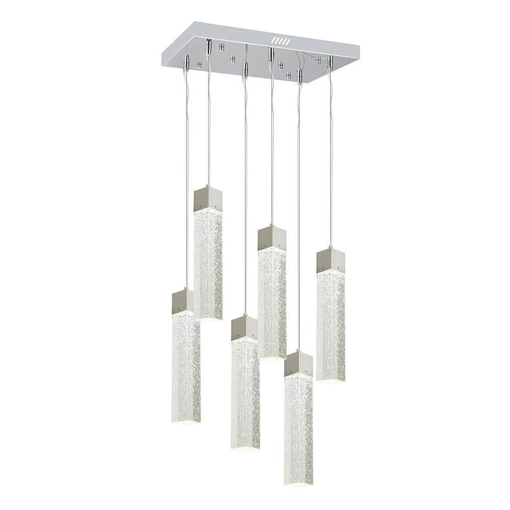 Candil Colgante Cromado Cristal 6 Luces Cuadrado