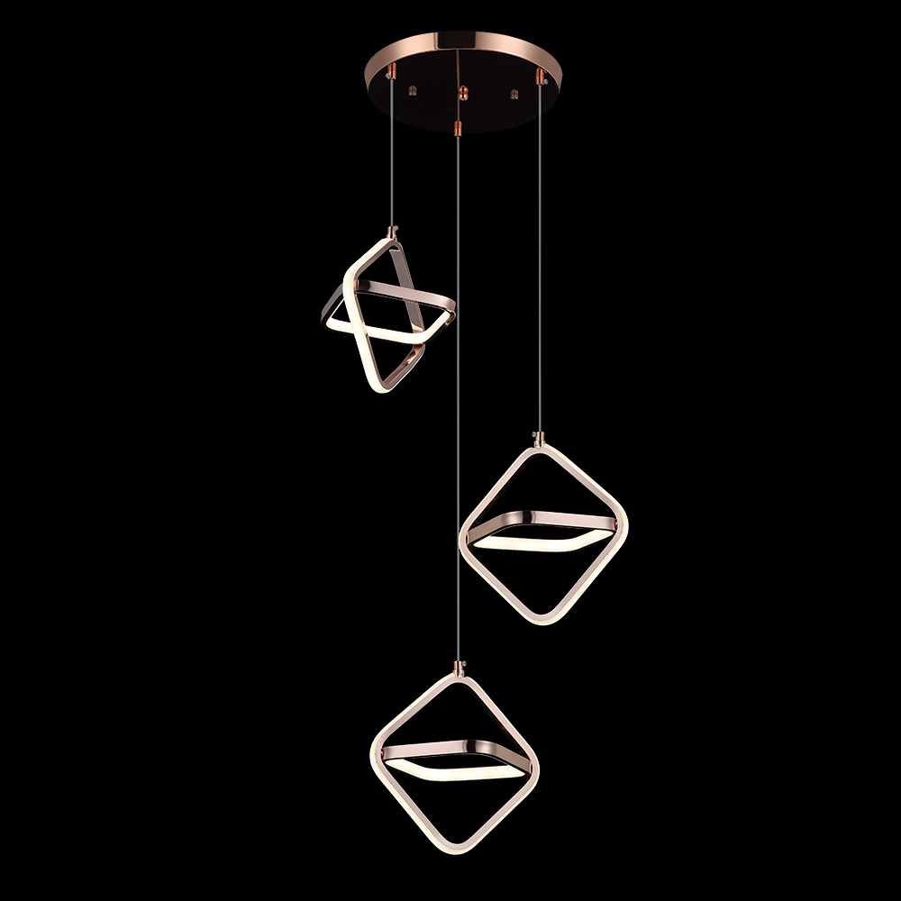 Candil Colgante Rombo De Led 3 Luces Rosa Dorado - Iluminación LUZ VIC