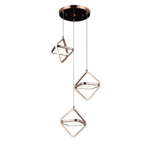 Candil Colgante Rombo De Led 3 Luces Rosa Dorado